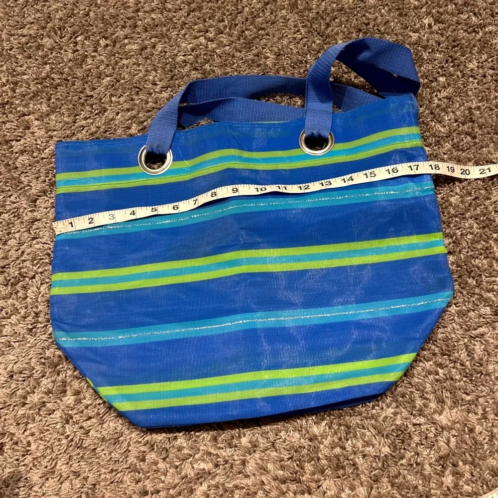 Blue‎ Striped Tote Bag with Silver Accents and Webbing Handles Cute